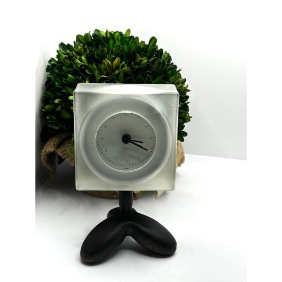 Michael Graves Clear Lucite Desk Alarm Clock Tripod Bronze Base - Picture 2 of 10